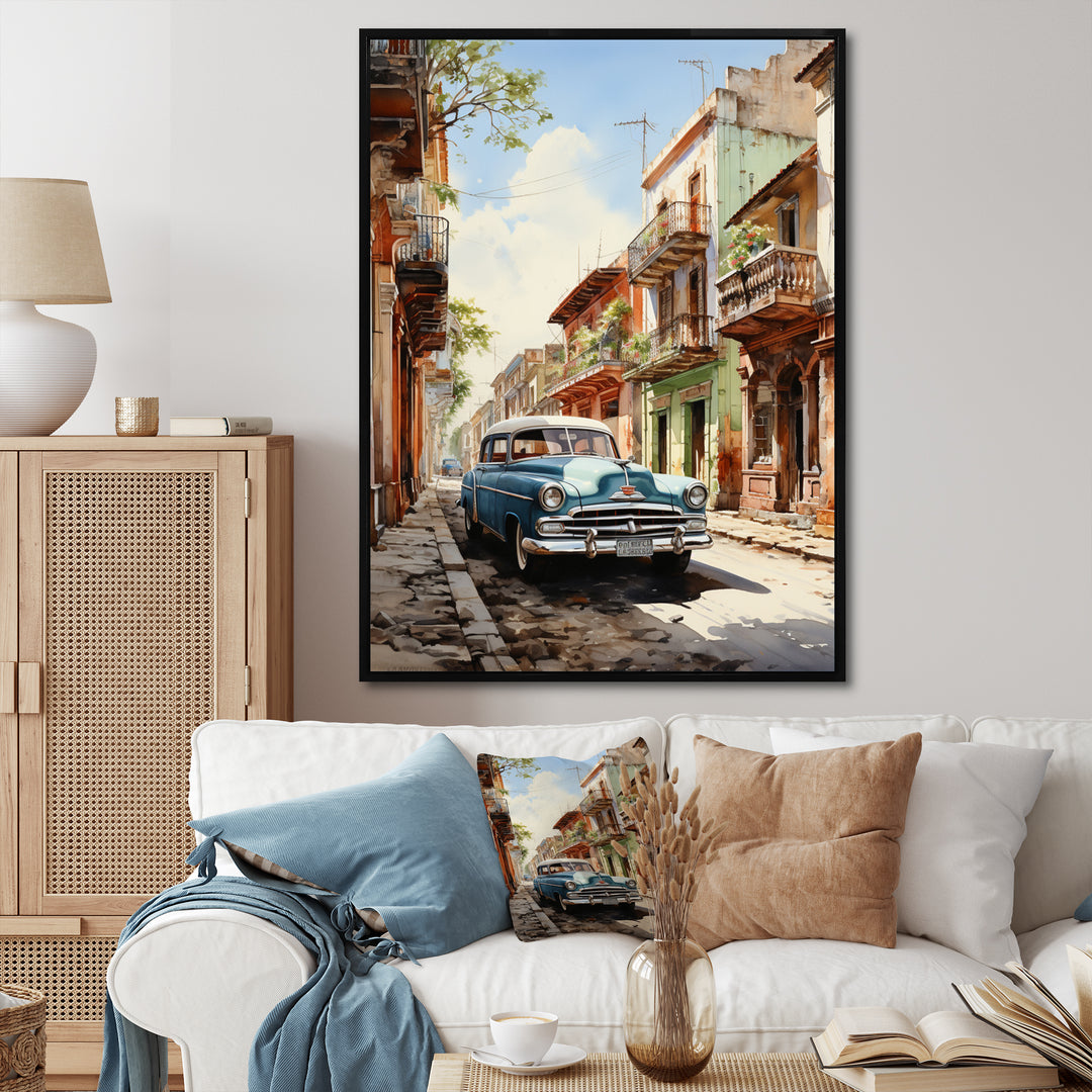 Turquoise Cuba Classic Cars - Classic Cars Canvas Wall Art