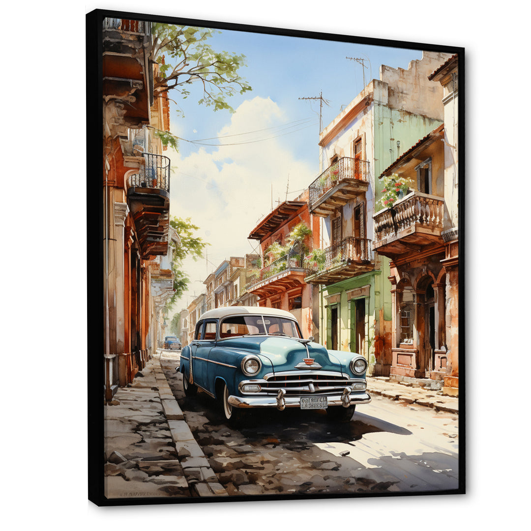 Turquoise Cuba Classic Cars - Classic Cars Canvas Wall Art