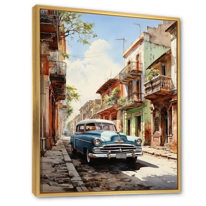 Turquoise Cuba Classic Cars - Classic Cars Canvas Wall Art