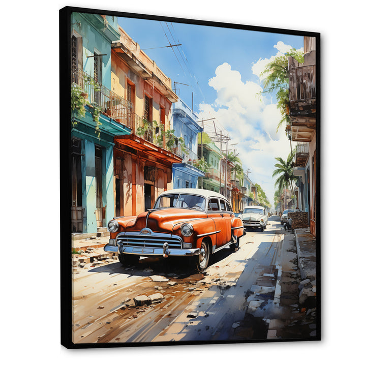 Cuban Coral Classic Cars - Classic Cars Canvas Wall Art
