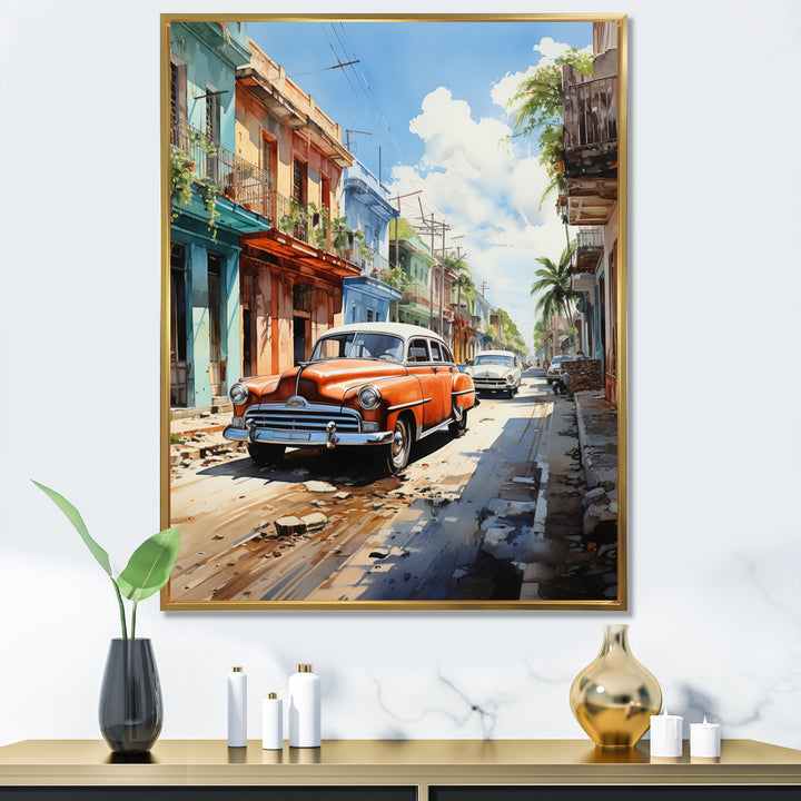 Cuban Coral Classic Cars - Classic Cars Canvas Wall Art