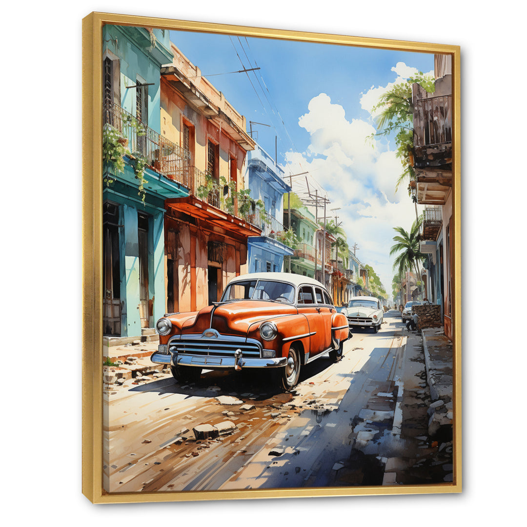 Cuban Coral Classic Cars - Classic Cars Canvas Wall Art
