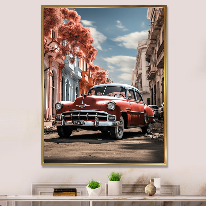 Coral Classic Cuban Car - Classic Cars Canvas Wall Art