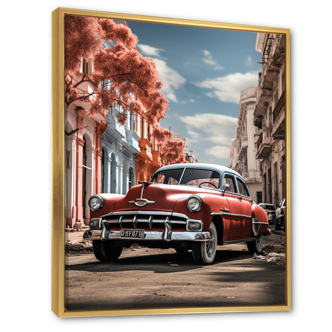 Coral Classic Cuban Car - Classic Cars Canvas Wall Art