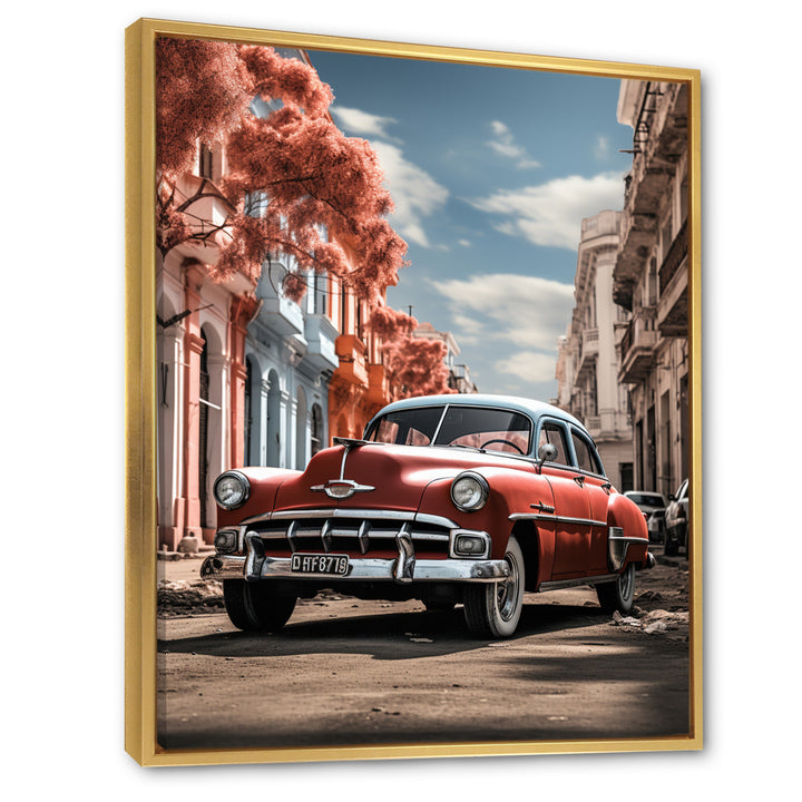 Coral Classic Cuban Car - Classic Cars Canvas Wall Art