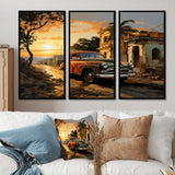 Cuba Havana Sunset - 3-Piece Canvas Wall Art