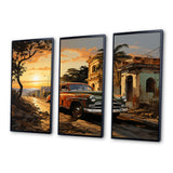 Cuba Havana Sunset - 3-Piece Canvas Wall Art