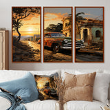 Cuba Havana Sunset - 3-Piece Canvas Wall Art