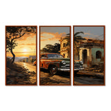 Cuba Havana Sunset - 3-Piece Canvas Wall Art