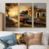 Cuba Havana Sunset - 3-Piece Canvas Wall Art