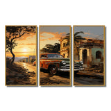 Cuba Havana Sunset - 3-Piece Canvas Wall Art
