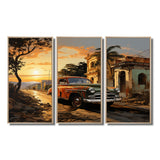Cuba Havana Sunset - 3-Piece Canvas Wall Art