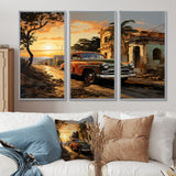 Cuba Havana Sunset - 3-Piece Canvas Wall Art