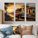 Cuba Havana Sunset - 3-Piece Canvas Wall Art
