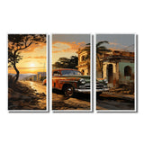 Cuba Havana Sunset - 3-Piece Canvas Wall Art