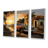 Cuba Havana Sunset - 3-Piece Canvas Wall Art
