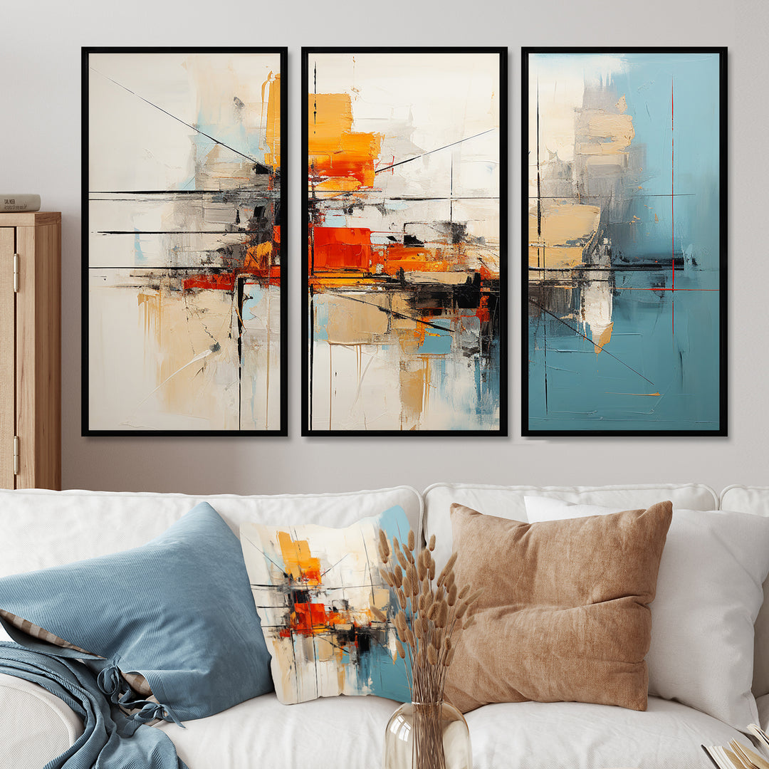 Teal Orange Bold Energy IV - 3-Piece Canvas Wall Art