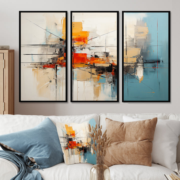 Teal Orange Bold Energy IV - 3-Piece Canvas Wall Art
