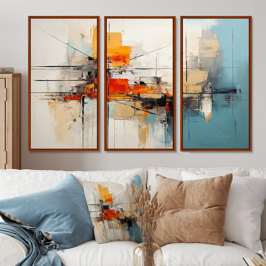 Teal Orange Bold Energy IV - 3-Piece Canvas Wall Art