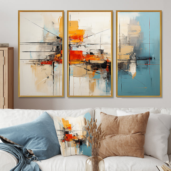 Teal Orange Bold Energy IV - 3-Piece Canvas Wall Art