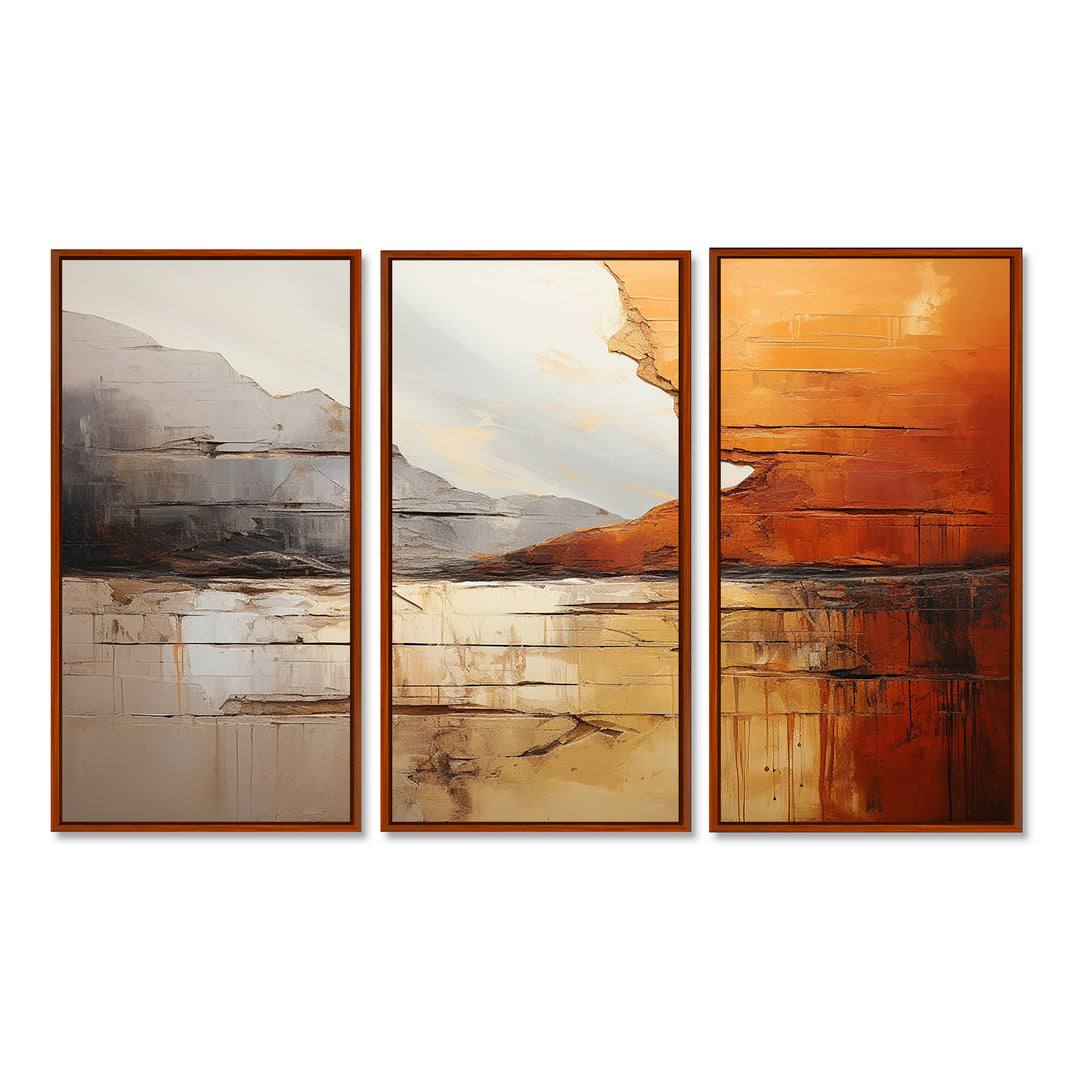 Grey Orange Grey And Orange Geological Wonders - Split Panel Canvas Art