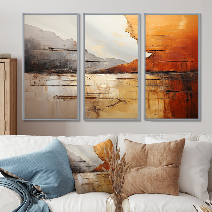 Grey Orange Grey And Orange Geological Wonders - Split Panel Canvas Art