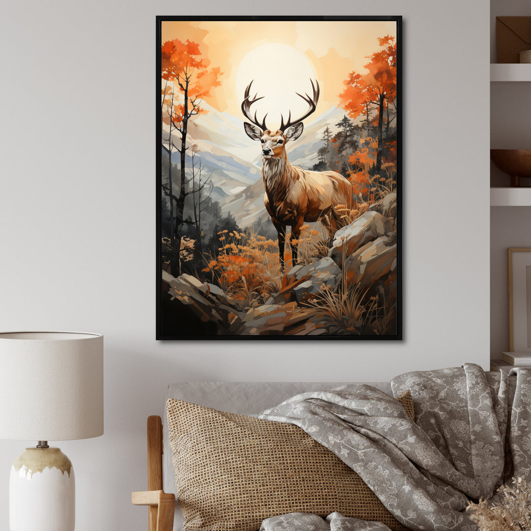 Deers Brown Landscape - Deer Living Room Wall Art
