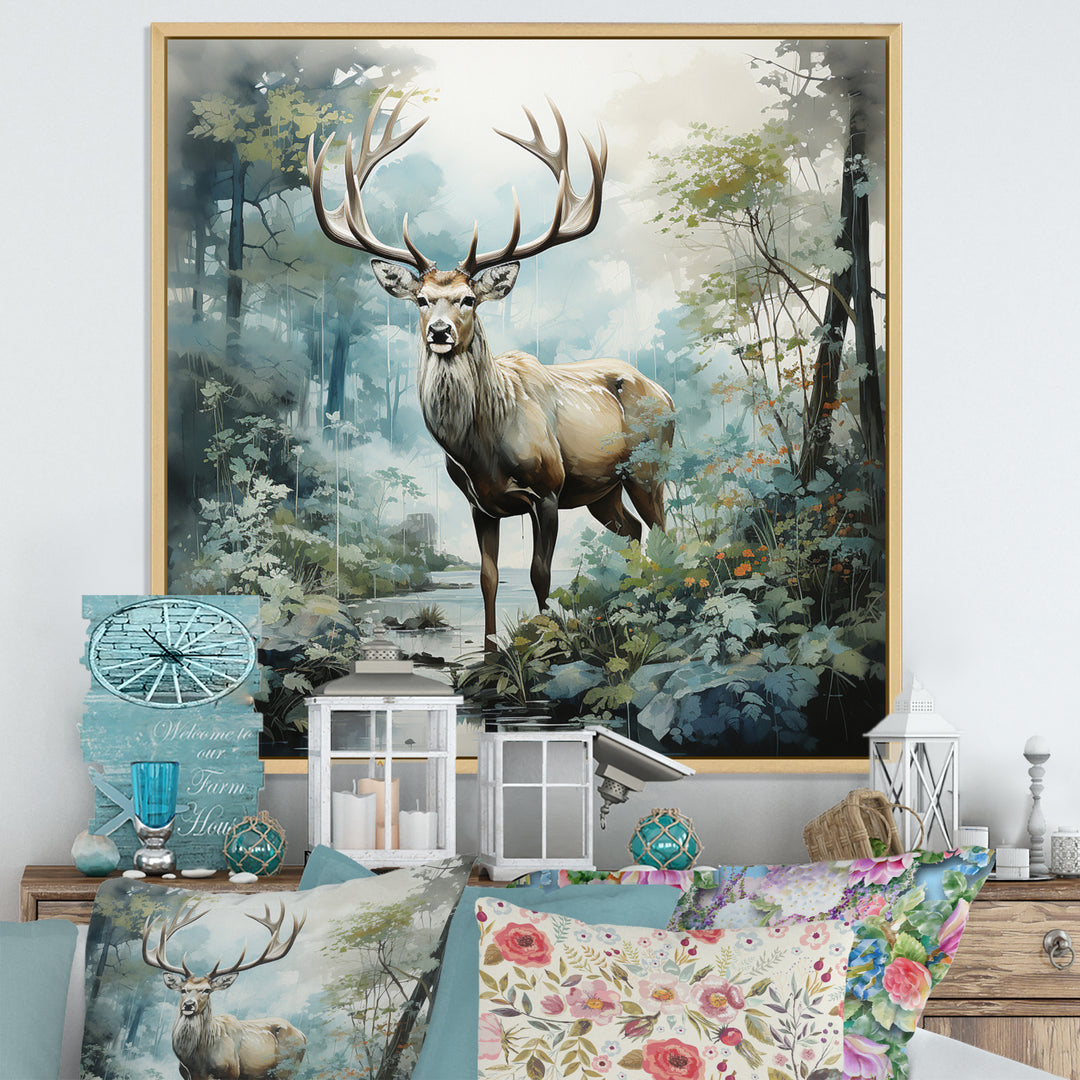 Deer Harmonious Encounter - Deer Large Canvas Wall Art