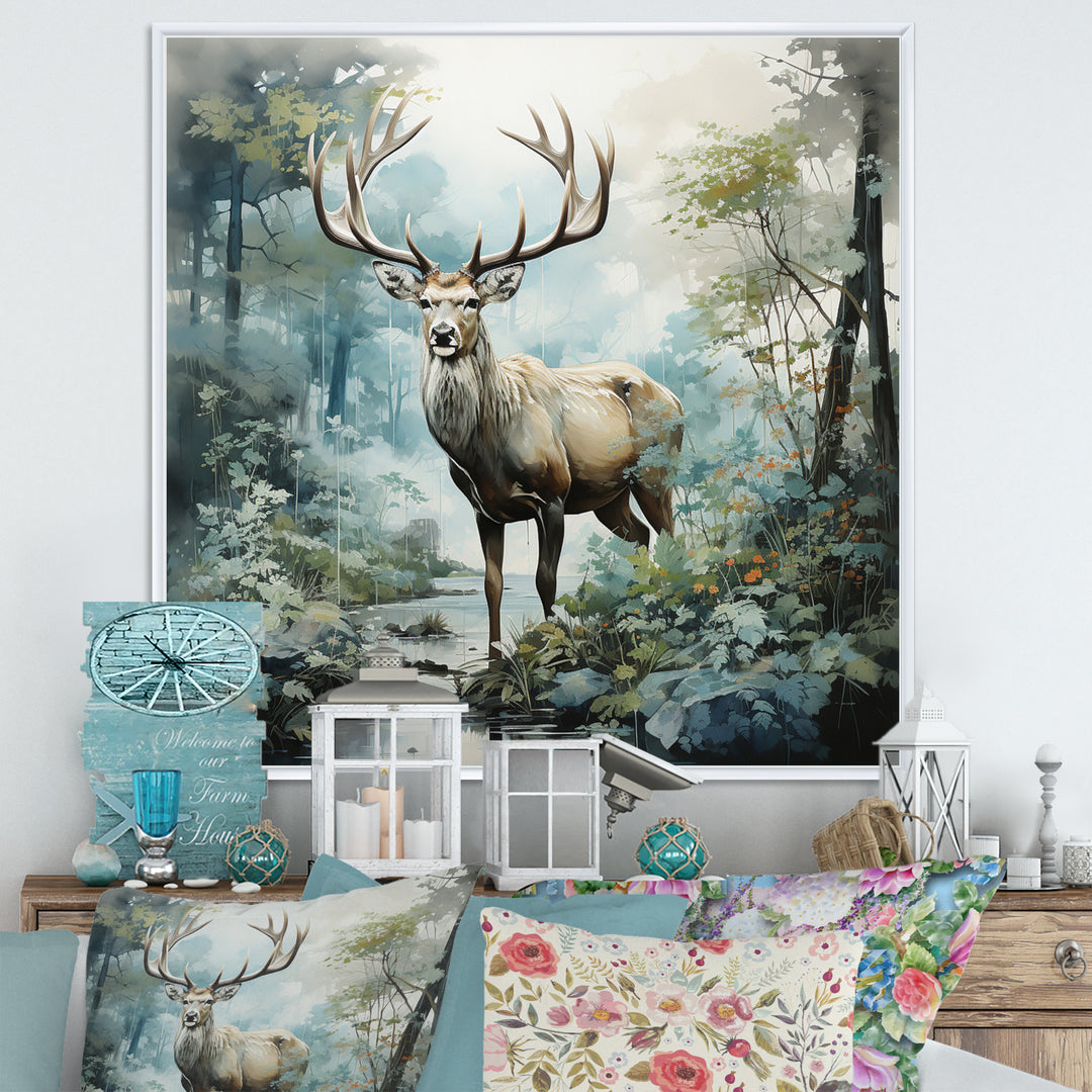 Deer Harmonious Encounter - Deer Large Canvas Wall Art