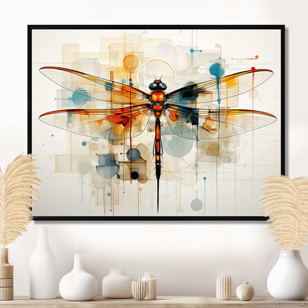 Teak Dragonfly Ethereal Flight Geometric - Animals Canvas Wall Art
