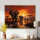 African Elephant Photography At Sunset II - Animals Canvas Wall Art