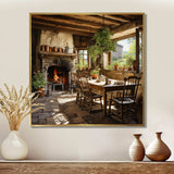 Farmhouse Family Dinner Pointillism - Landscapes Canvas Wall Art