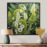 Light Green Ferns Plant Whimsical Spirals I - Floral Canvas Wall Art