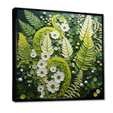 Light Green Ferns Plant Whimsical Spirals I - Floral Canvas Wall Art