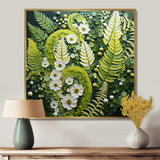 Light Green Ferns Plant Whimsical Spirals I - Floral Canvas Wall Art