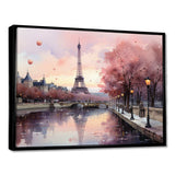 Pink Twilight Rendezvous In Paris II - Cityscapes Canvas Wall Art