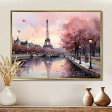 Pink Twilight Rendezvous In Paris II - Cityscapes Canvas Wall Art