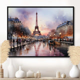 Pink Twilight Rendezvous In Paris III - Cityscapes Canvas Wall Art