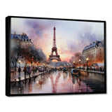 Pink Twilight Rendezvous In Paris III - Cityscapes Canvas Wall Art