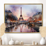 Pink Twilight Rendezvous In Paris III - Cityscapes Canvas Wall Art