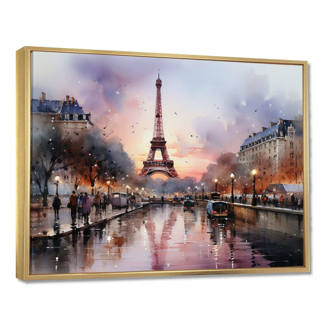 Pink Twilight Rendezvous In Paris III - Cityscapes Canvas Wall Art