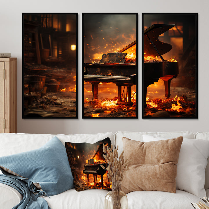 Orange Black Fire Piano Tools Music - Multi-Panels