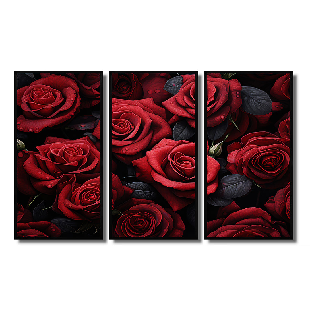 Red Black Rose Eternal Beauty IV - Canvas Multipanels Set of 3