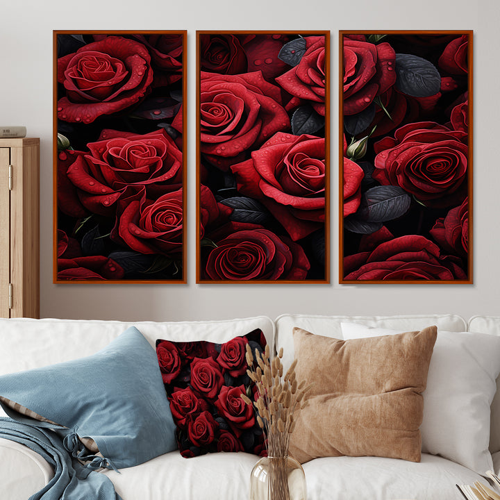 Red Black Rose Eternal Beauty IV - Canvas Multipanels Set of 3