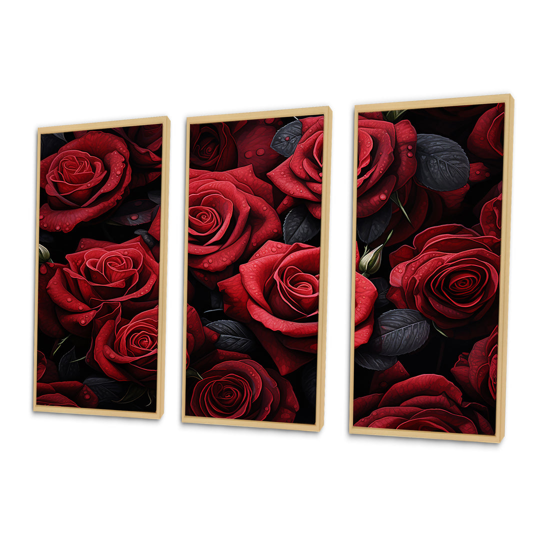 Red Black Rose Eternal Beauty IV - Canvas Multipanels Set of 3
