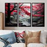 Minimalist Monochrome Red Forest III - Canvas Wall Art Sets