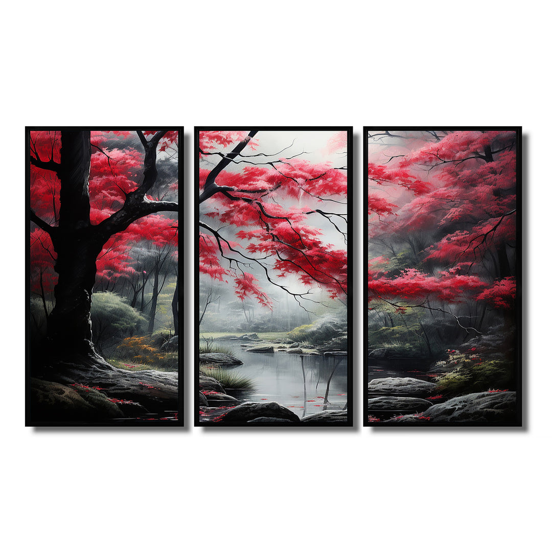 Minimalist Monochrome Red Forest III - Canvas Wall Art Sets