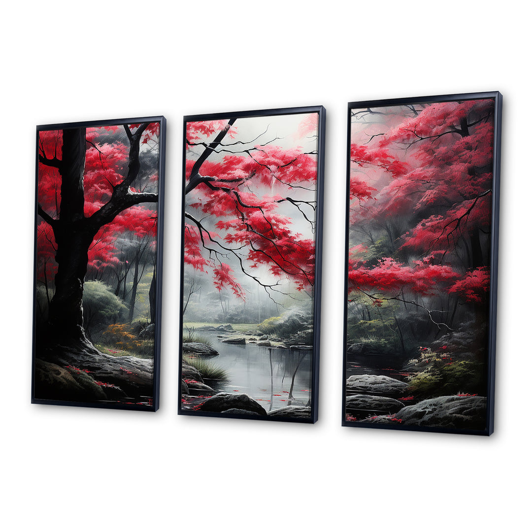 Minimalist Monochrome Red Forest III - Canvas Wall Art Sets