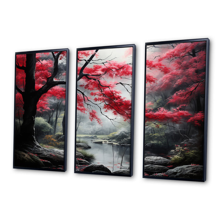 Minimalist Monochrome Red Forest III - Canvas Wall Art Sets