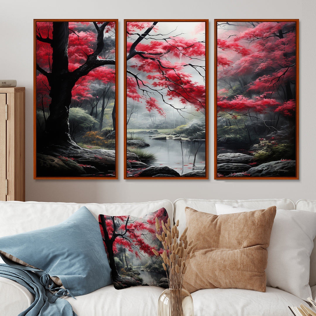Minimalist Monochrome Red Forest III - Canvas Wall Art Sets
